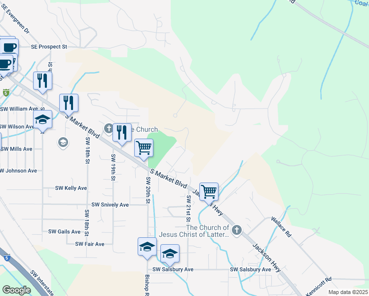 map of restaurants, bars, coffee shops, grocery stores, and more near 98 Southeast Spring Street in Chehalis