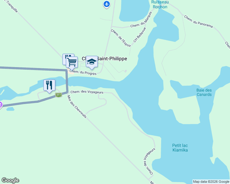 map of restaurants, bars, coffee shops, grocery stores, and more near 613 Chemin des Voyageurs in Chute-Saint-Philippe
