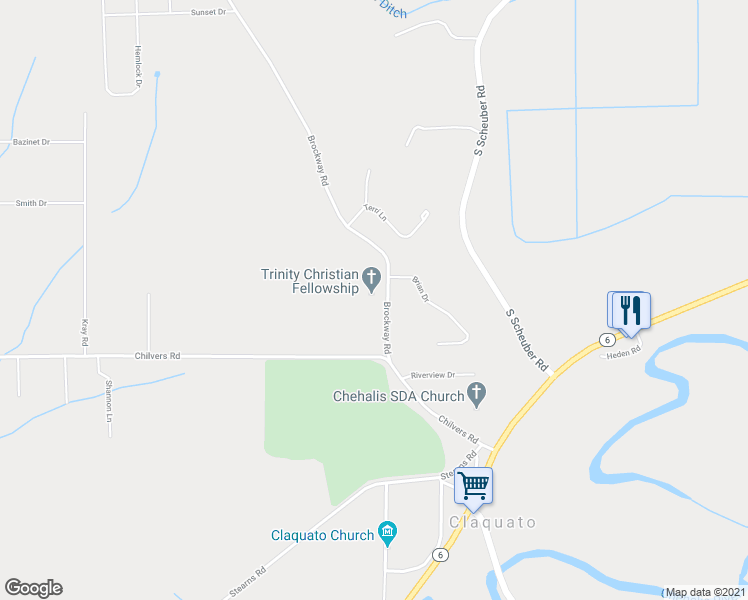 map of restaurants, bars, coffee shops, grocery stores, and more near 123 Brockway Road in Chehalis