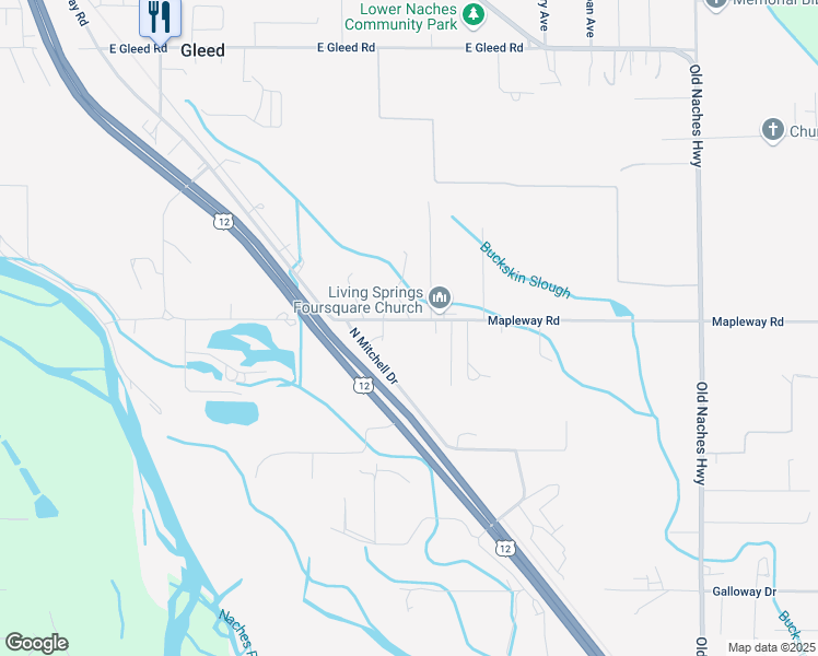 map of restaurants, bars, coffee shops, grocery stores, and more near 491 N Mitchell Dr in Yakima