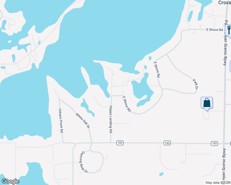 map of restaurants, bars, coffee shops, grocery stores, and more near 34399 East Shore Circle in Crosslake