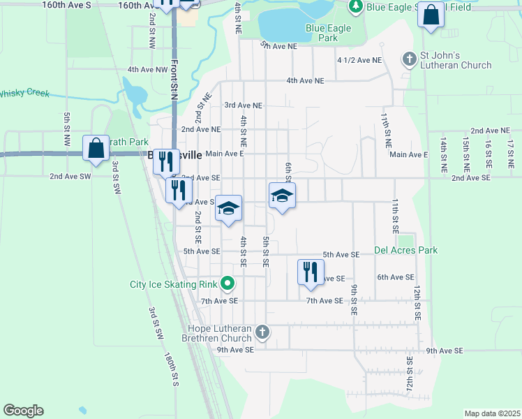 map of restaurants, bars, coffee shops, grocery stores, and more near 305 5th Street Southeast in Barnesville
