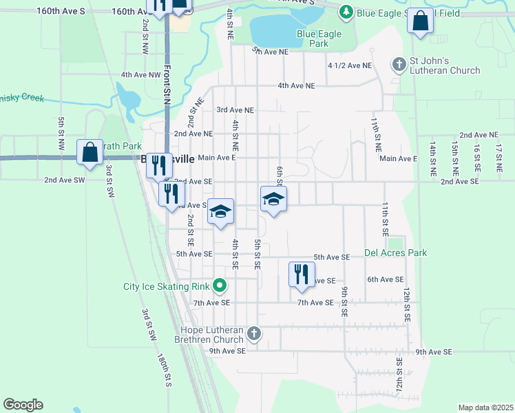 map of restaurants, bars, coffee shops, grocery stores, and more near 305 5th Street Southeast in Barnesville