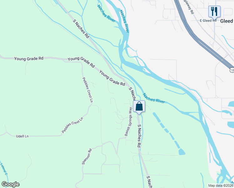 map of restaurants, bars, coffee shops, grocery stores, and more near 140 Echo Glenn Place in Yakima