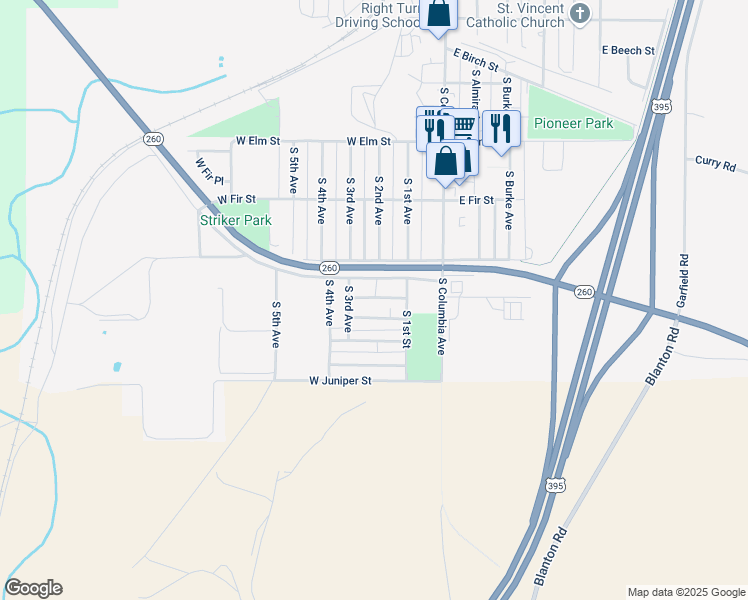 map of restaurants, bars, coffee shops, grocery stores, and more near Avenue A in Connell
