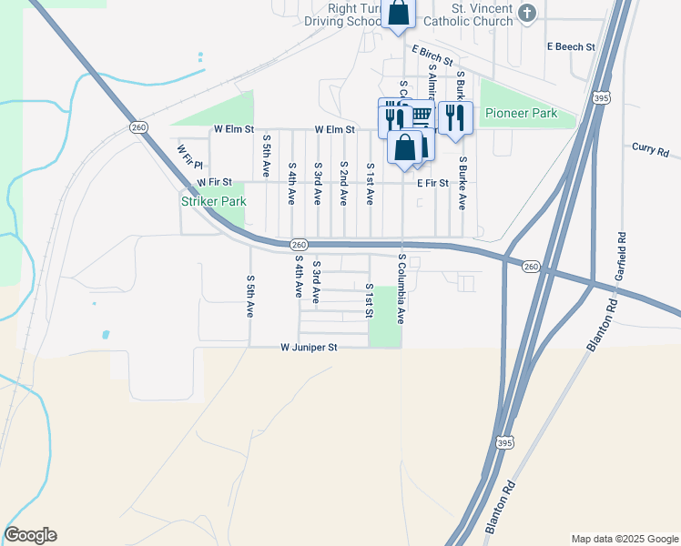 map of restaurants, bars, coffee shops, grocery stores, and more near Avenue A in Connell