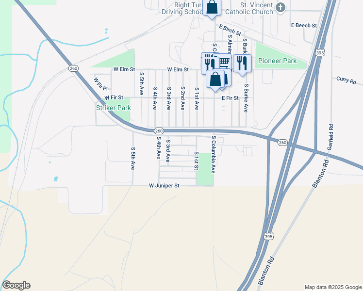 map of restaurants, bars, coffee shops, grocery stores, and more near Avenue A in Connell