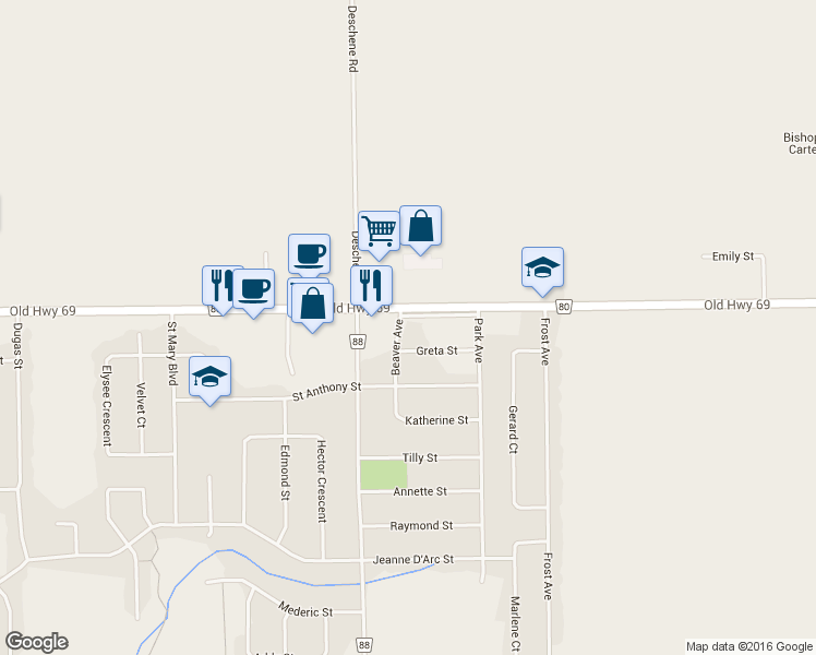 map of restaurants, bars, coffee shops, grocery stores, and more near 4556 Beaver Avenue in Sudbury