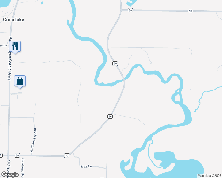 map of restaurants, bars, coffee shops, grocery stores, and more near 14356 County Road 36 in Crosslake