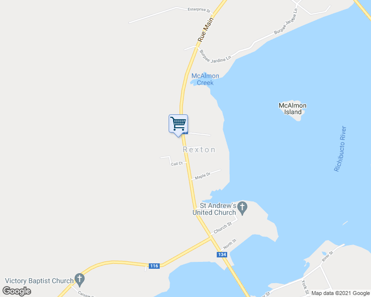 map of restaurants, bars, coffee shops, grocery stores, and more near 8 Hannah Street in Rexton
