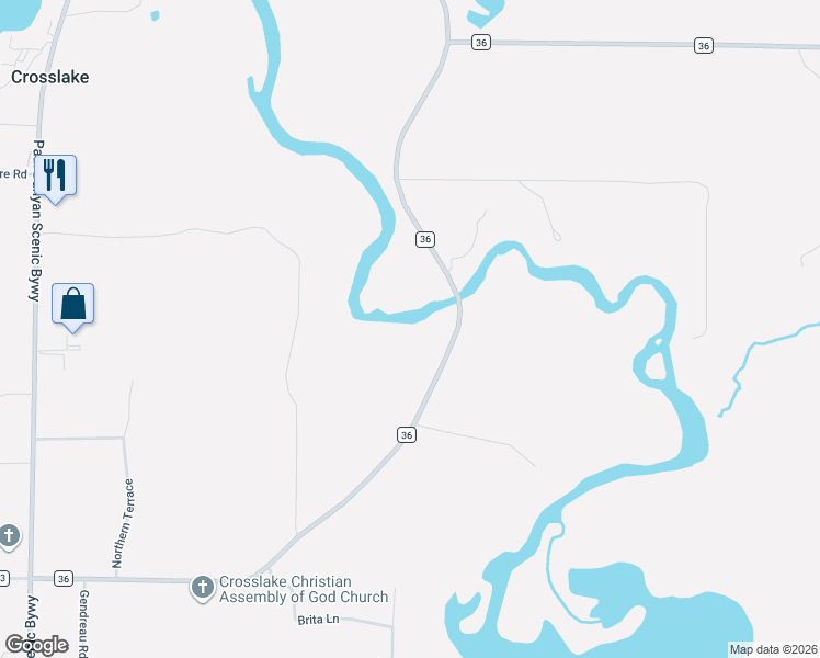 map of restaurants, bars, coffee shops, grocery stores, and more near 14356 County Road 36 in Crosslake
