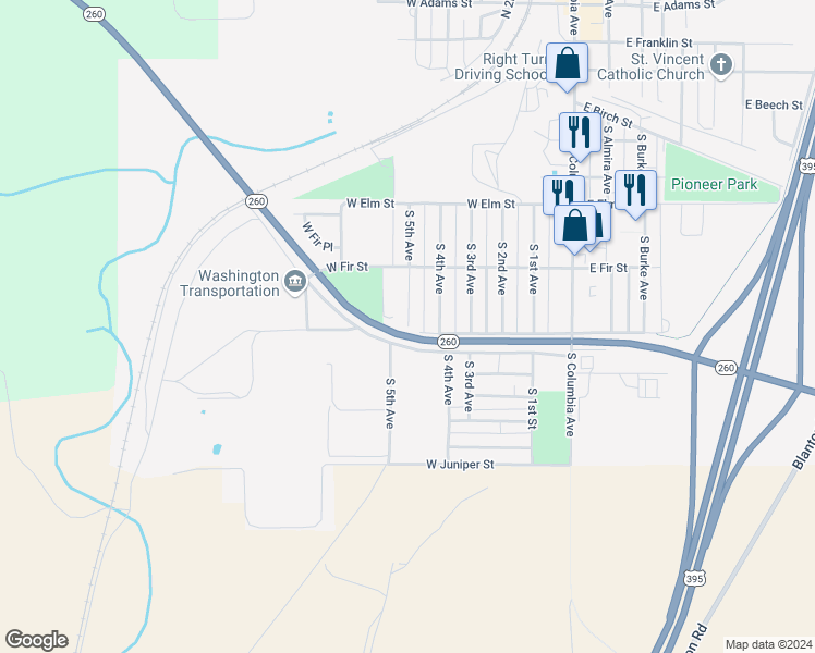 map of restaurants, bars, coffee shops, grocery stores, and more near 811 West Gum Street in Connell