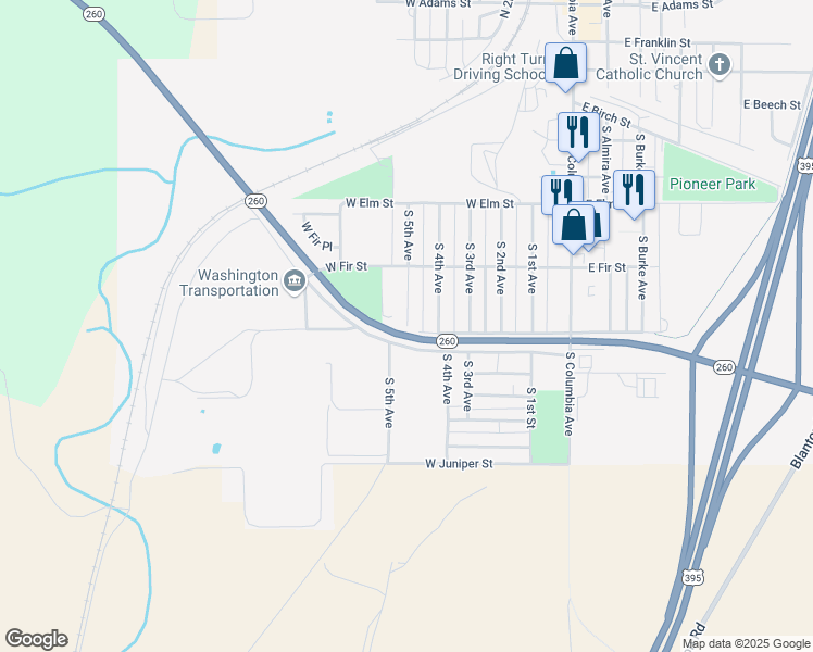 map of restaurants, bars, coffee shops, grocery stores, and more near 811 West Gum Street in Connell