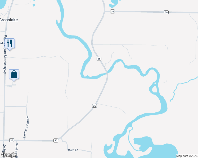 map of restaurants, bars, coffee shops, grocery stores, and more near 14356 County Road 36 in Crosslake