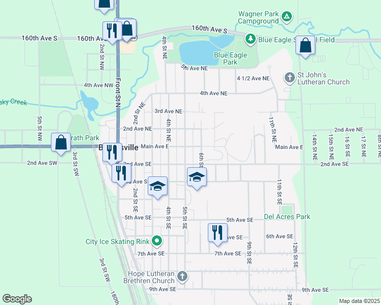 map of restaurants, bars, coffee shops, grocery stores, and more near 108 5th Street Northeast in Barnesville