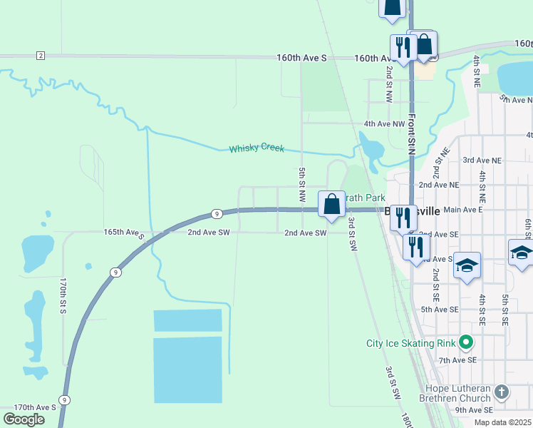 map of restaurants, bars, coffee shops, grocery stores, and more near 125 6th Street Northwest in Barnesville