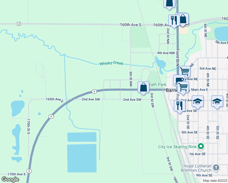 map of restaurants, bars, coffee shops, grocery stores, and more near 125 6th Street Northwest in Barnesville