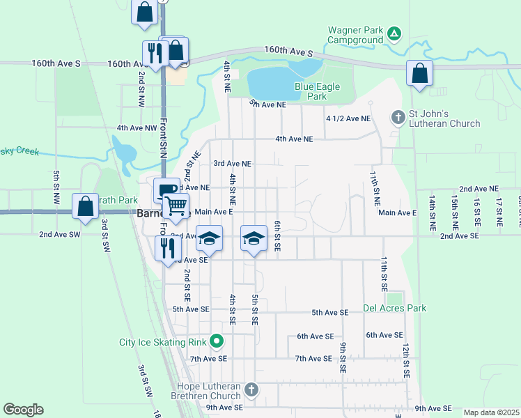 map of restaurants, bars, coffee shops, grocery stores, and more near 108 5th Street Northeast in Barnesville
