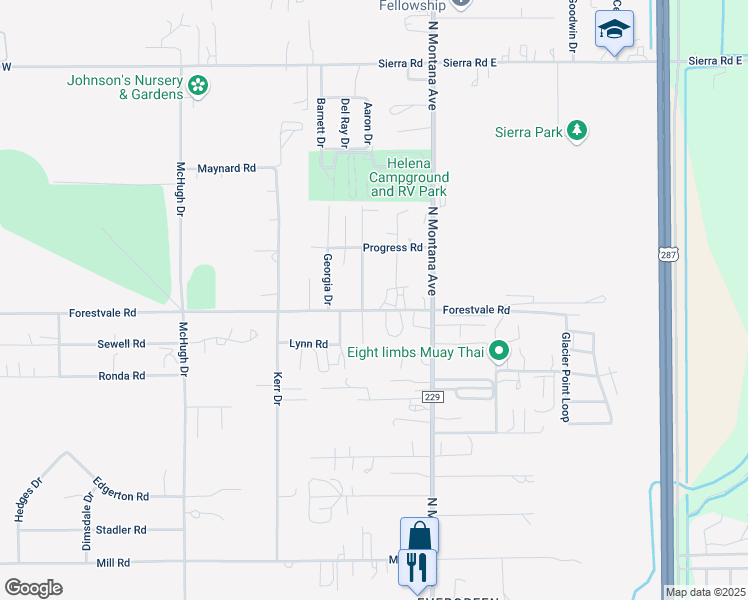 map of restaurants, bars, coffee shops, grocery stores, and more near 1150 Forestvale Road in Helena
