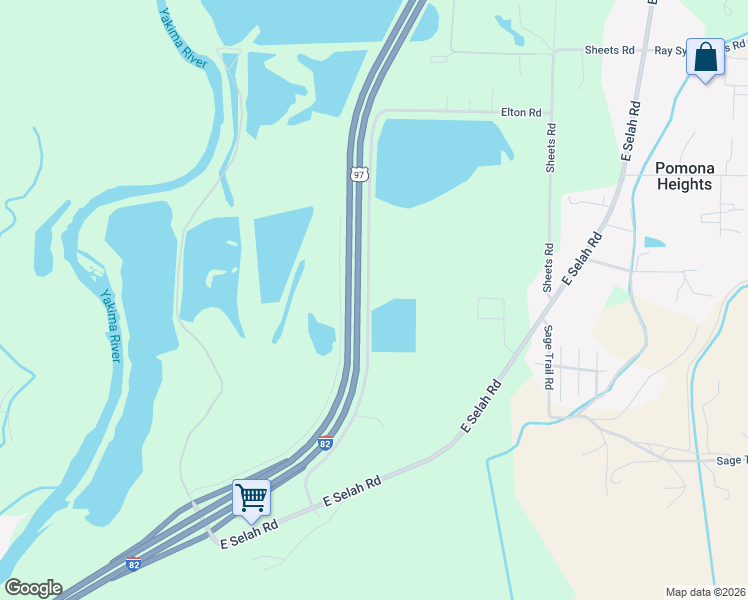 map of restaurants, bars, coffee shops, grocery stores, and more near U.S. 97 in Yakima