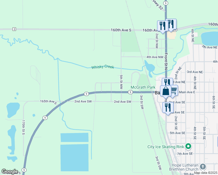 map of restaurants, bars, coffee shops, grocery stores, and more near 125 6th Street Northwest in Barnesville