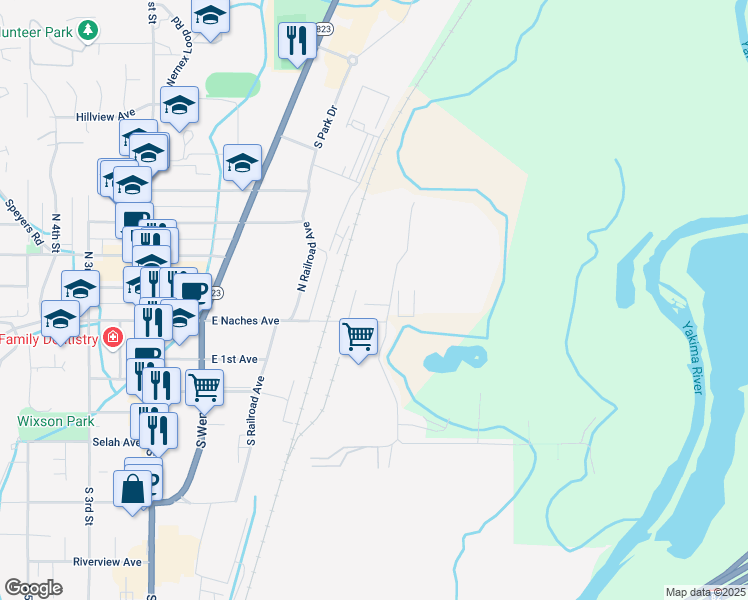 map of restaurants, bars, coffee shops, grocery stores, and more near 500 East Orchard Avenue in Selah