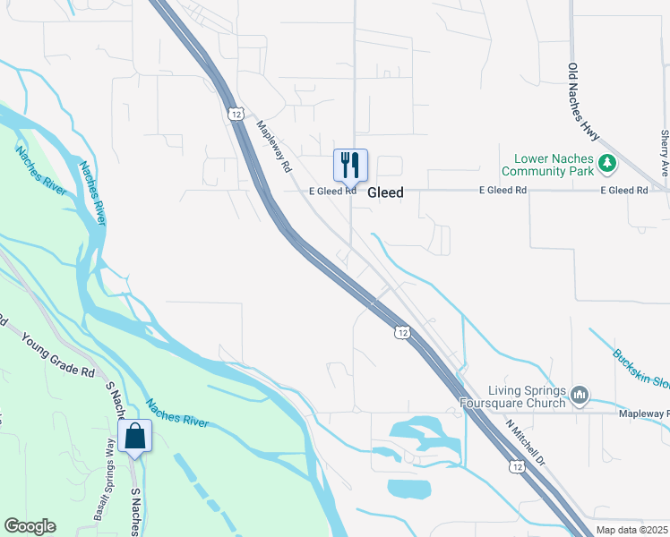 map of restaurants, bars, coffee shops, grocery stores, and more near U.S. 12 in Yakima