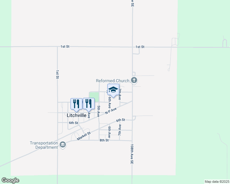 map of restaurants, bars, coffee shops, grocery stores, and more near 652 3rd Street in Litchville