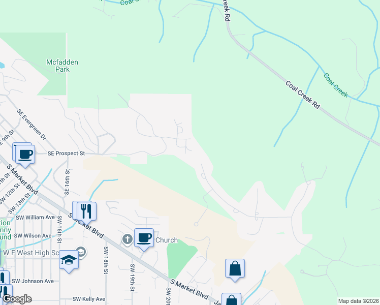 map of restaurants, bars, coffee shops, grocery stores, and more near 375 Southeast Valley View Way in Chehalis