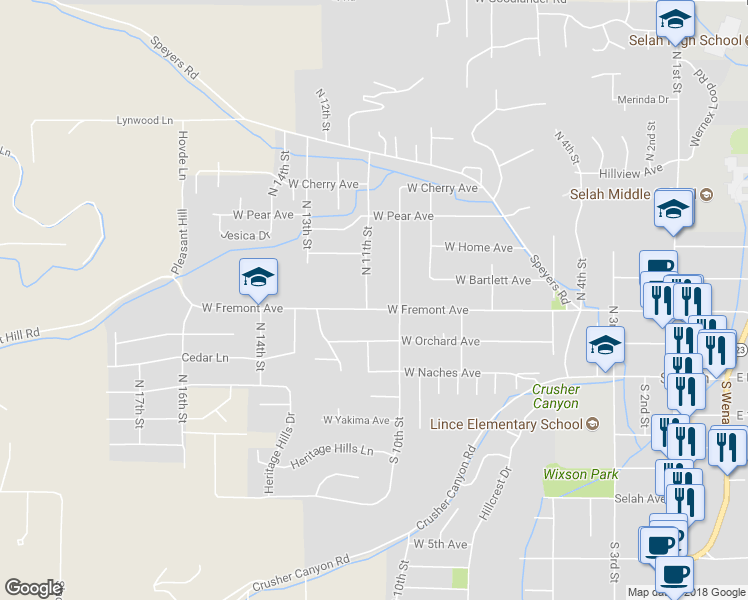 map of restaurants, bars, coffee shops, grocery stores, and more near 1007 West Fremont Avenue in Selah