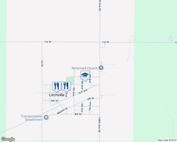 map of restaurants, bars, coffee shops, grocery stores, and more near 652-698 3rd Street in Litchville