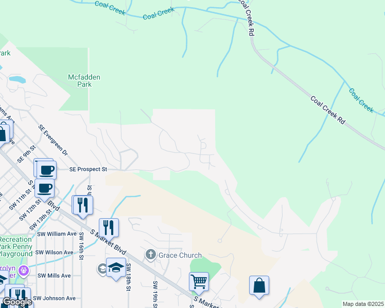 map of restaurants, bars, coffee shops, grocery stores, and more near 245 Southeast Valley View Way in Chehalis