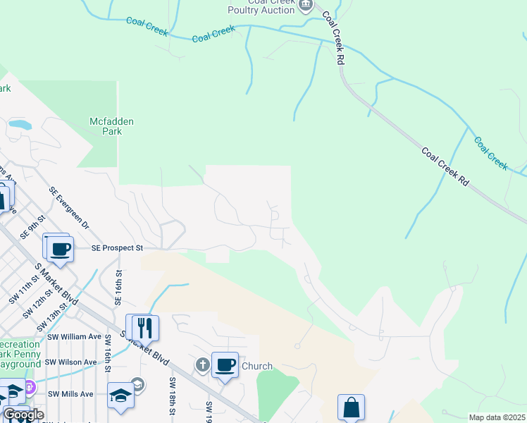 map of restaurants, bars, coffee shops, grocery stores, and more near 245 Southeast Valley View Way in Chehalis