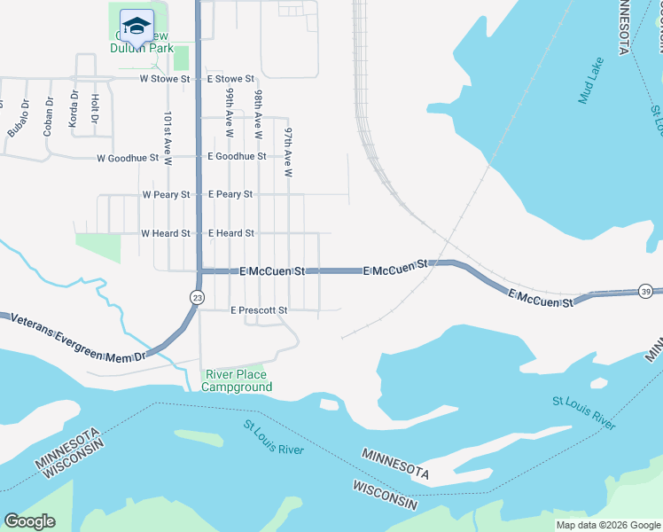 map of restaurants, bars, coffee shops, grocery stores, and more near 407 East McCuen Street in Duluth