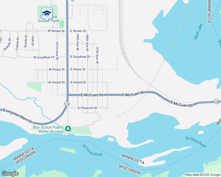 map of restaurants, bars, coffee shops, grocery stores, and more near 407 East McCuen Street in Duluth