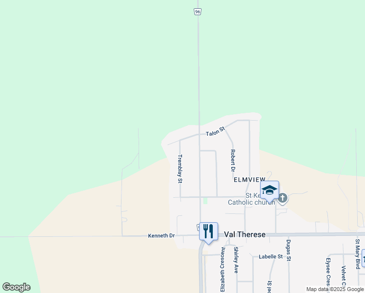 map of restaurants, bars, coffee shops, grocery stores, and more near 4754 Tremblay Street in Val Therese