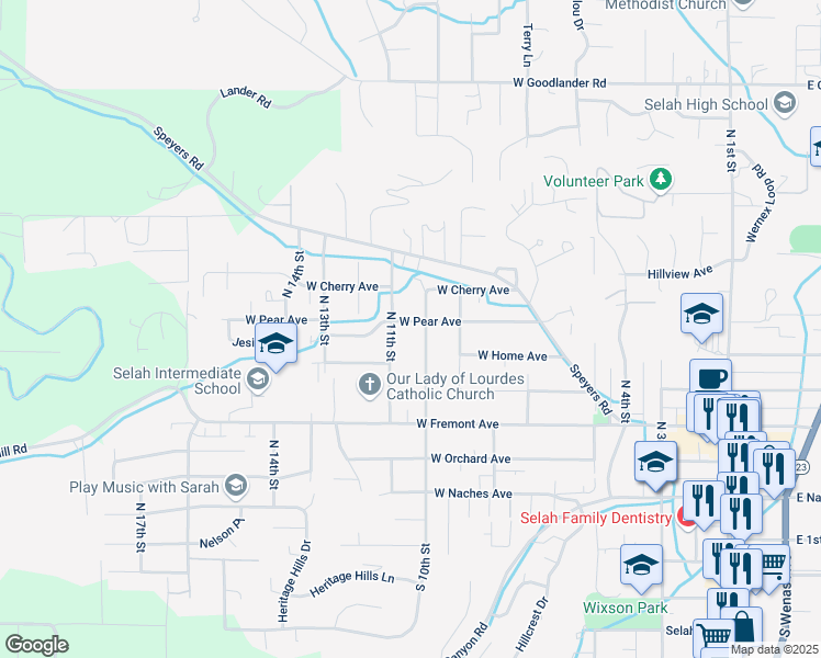 map of restaurants, bars, coffee shops, grocery stores, and more near 1004 West Pear Avenue in Selah