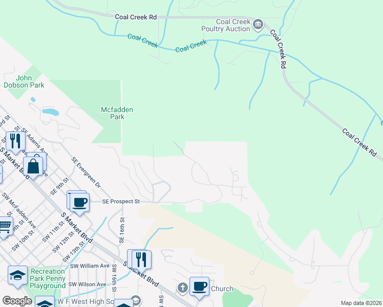 map of restaurants, bars, coffee shops, grocery stores, and more near 680 Southeast Prospect Street in Chehalis