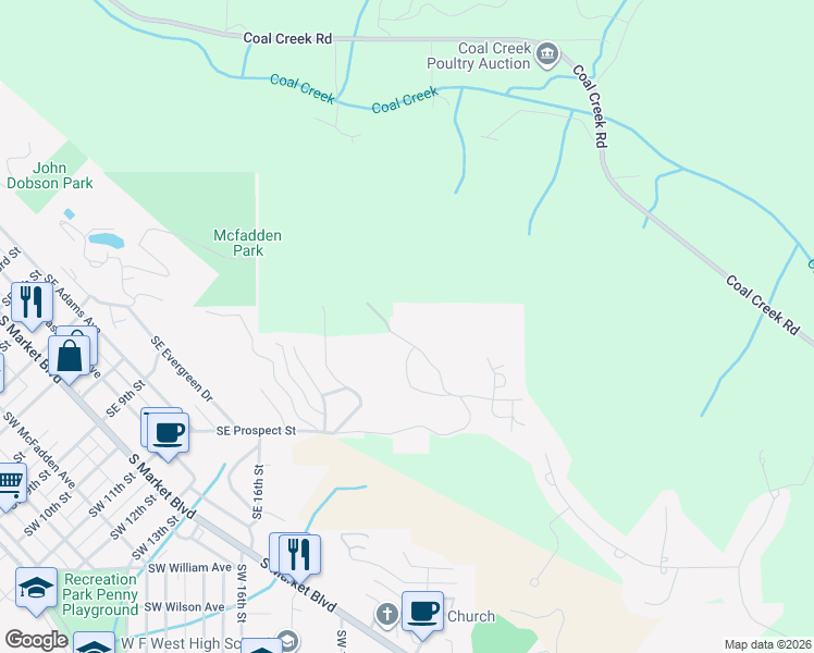 map of restaurants, bars, coffee shops, grocery stores, and more near 680 Southeast Prospect Street in Chehalis