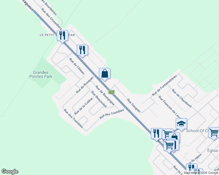 map of restaurants, bars, coffee shops, grocery stores, and more near 2668 Route Lagueux in Lévis