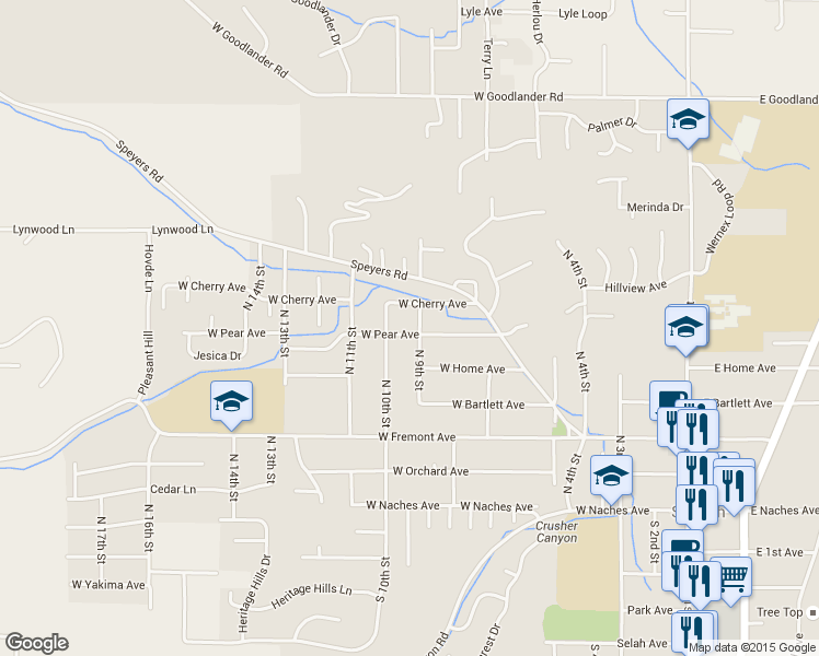 map of restaurants, bars, coffee shops, grocery stores, and more near 502 North 9th Street in Selah