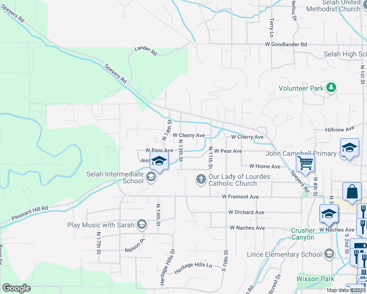 map of restaurants, bars, coffee shops, grocery stores, and more near 503 North 13th Street in Selah