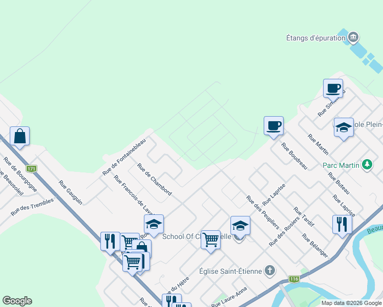 map of restaurants, bars, coffee shops, grocery stores, and more near 2798 Rue du Havre in Levis