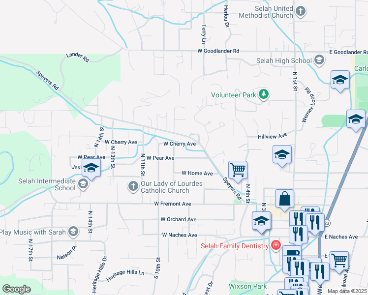 map of restaurants, bars, coffee shops, grocery stores, and more near 803 West Pear Avenue in Selah