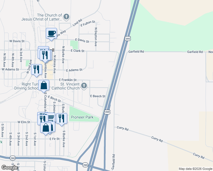 map of restaurants, bars, coffee shops, grocery stores, and more near 658 East Ash Street in Connell