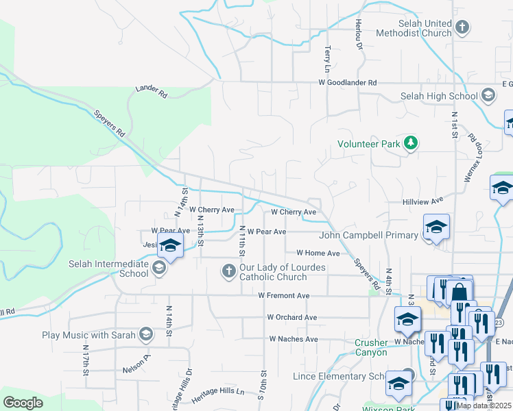 map of restaurants, bars, coffee shops, grocery stores, and more near 1006b Speyers Road in Selah