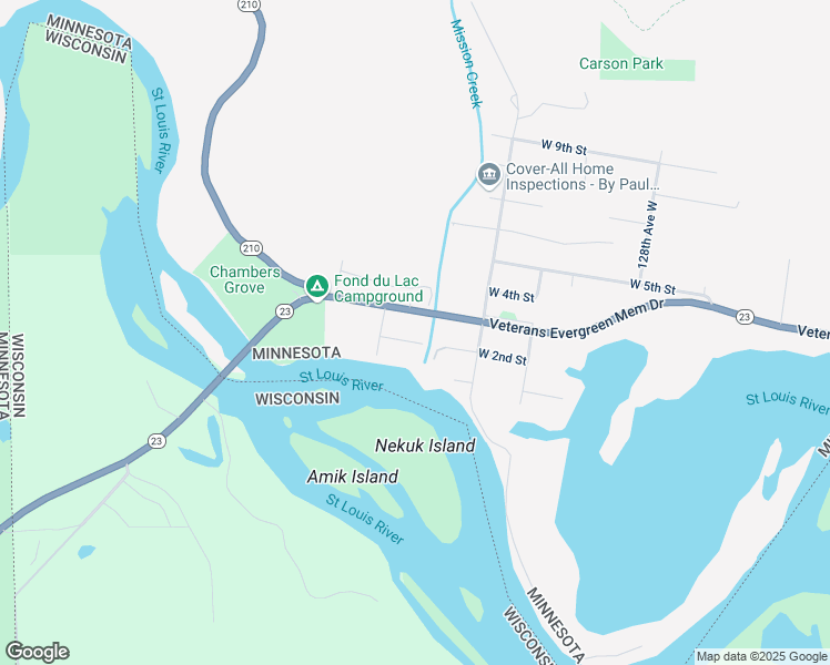 map of restaurants, bars, coffee shops, grocery stores, and more near 13214 Minnesota 23 in Duluth