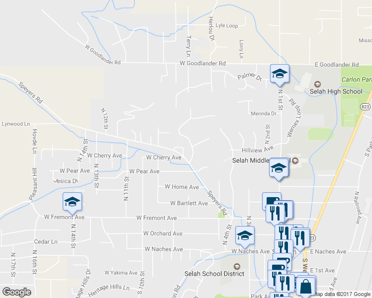 map of restaurants, bars, coffee shops, grocery stores, and more near 607 Sage Avenue in Selah