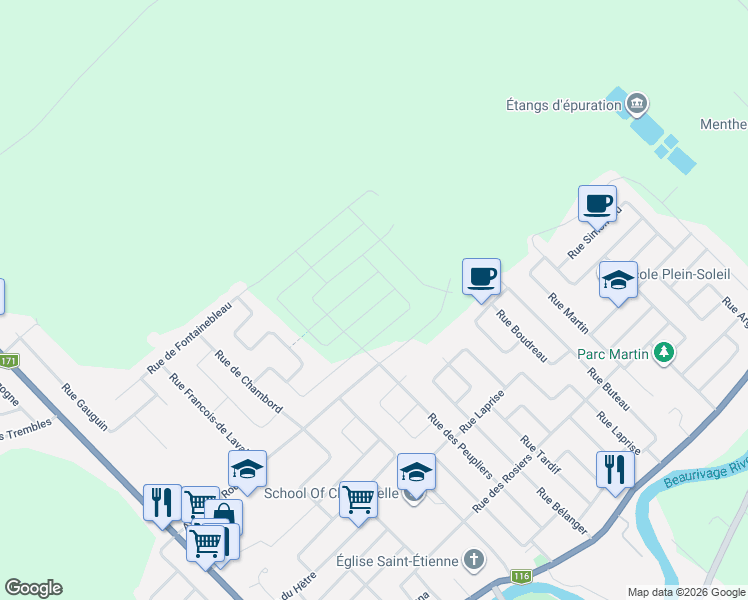 map of restaurants, bars, coffee shops, grocery stores, and more near 2882 Rue du Havre in Levis