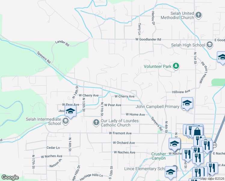 map of restaurants, bars, coffee shops, grocery stores, and more near in Selah